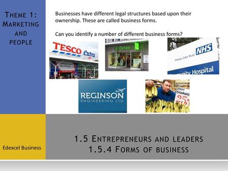 1.5 Entrepreneurs and leaders Forms of business