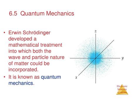 6.5 Quantum Mechanics Erwin Schrödinger developed a mathematical treatment into which both the wave and particle nature of matter could be incorporated.