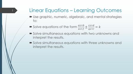 Linear Equations – Learning Outcomes
