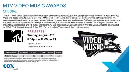 Mtv video music awards SPECIAL PREMIERES Sunday, August 27th