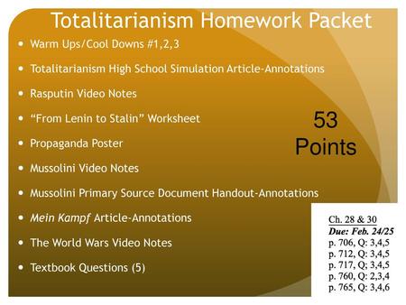 Totalitarianism Homework Packet