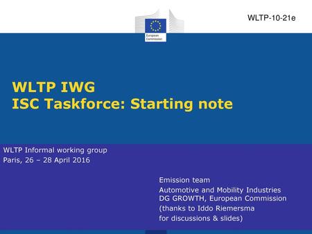 WLTP IWG ISC Taskforce: Starting note