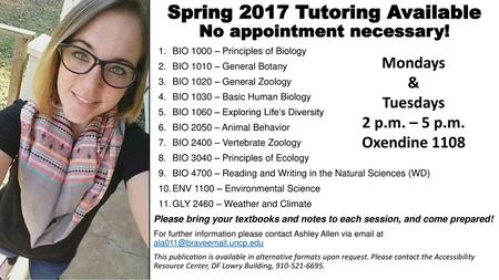 Spring 2017 Tutoring Available