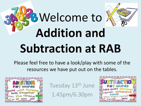 Welcome to Addition and Subtraction at RAB