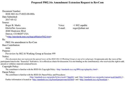 Proposed P802.16s Amendment Extension Request to RevCom