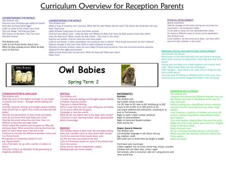 Curriculum Overview for Reception Parents