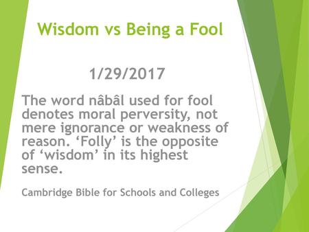Wisdom vs Being a Fool 1/29/2017