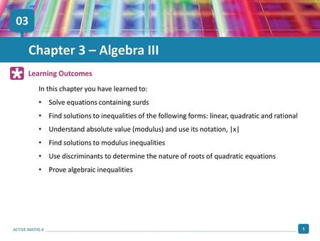Chapter 3 – Algebra III 03 Learning Outcomes
