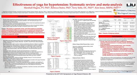 Effectiveness of yoga for hypertension: Systematic review and meta-analysis  Marshall Hagins, PT, PhD1, Rebecca States,