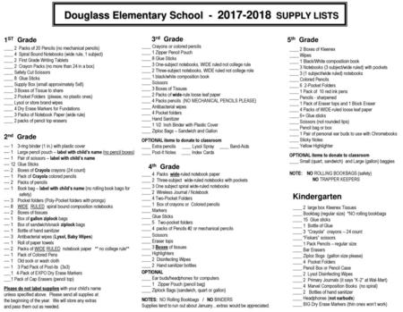 Douglass Elementary School SUPPLY LISTS