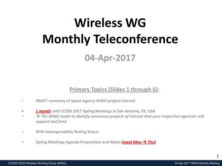 Wireless WG Monthly Teleconference