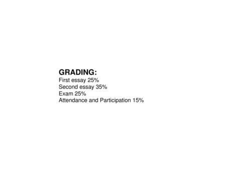 GRADING: First essay 25% Second essay 35% Exam 25%