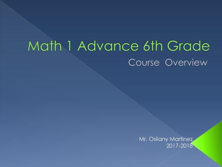 Math 1 Advance 6th Grade Course Overview Mr. Osliany Martinez
