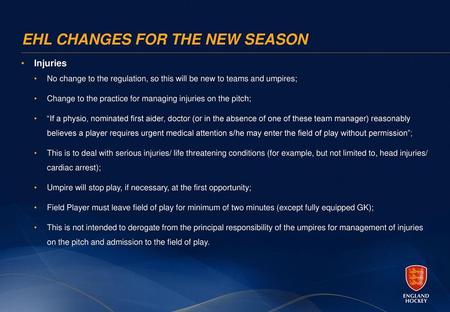 Ehl Changes for the new season