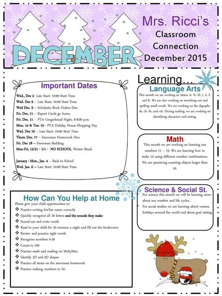 Mrs. Ricci’s Learning… Classroom Connection December 2015