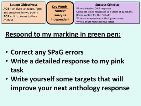 Respond to my marking in green pen: Correct any SPaG errors