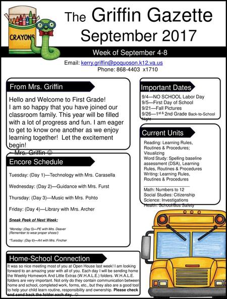 The Griffin Gazette September 2017 Week of September 4-8  Phone: x1710