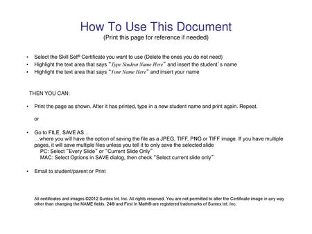 How To Use This Document (Print this page for reference if needed)
