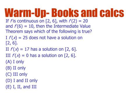 Warm-Up- Books and calcs