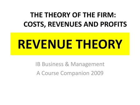 IB Business & Management A Course Companion 2009