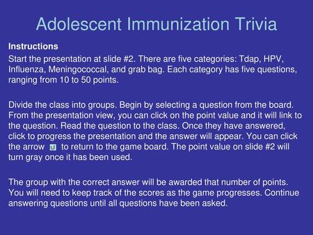 Adolescent Immunization Trivia