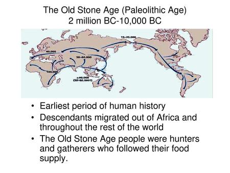 The Old Stone Age (Paleolithic Age) 2 million BC-10,000 BC