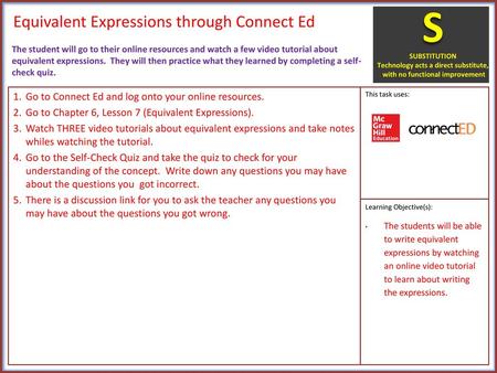 Equivalent Expressions through Connect Ed