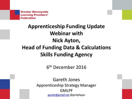 Apprenticeship Funding Update Head of Funding Data & Calculations