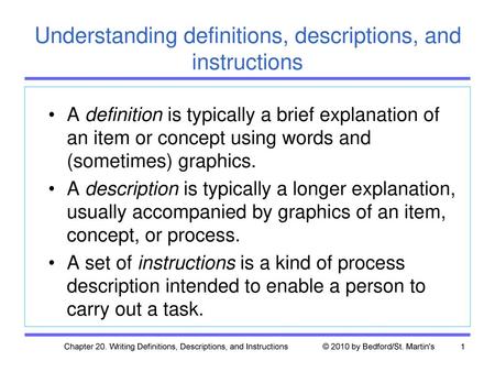 Understanding definitions, descriptions, and instructions