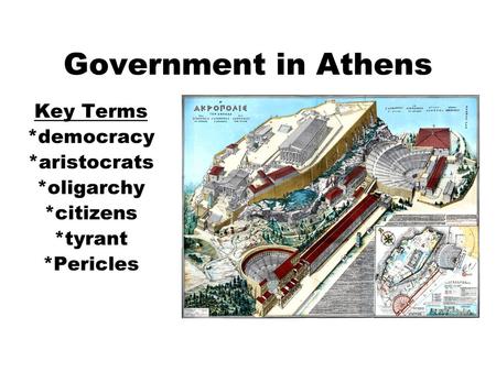 Government in Athens Key Terms *democracy *aristocrats *oligarchy