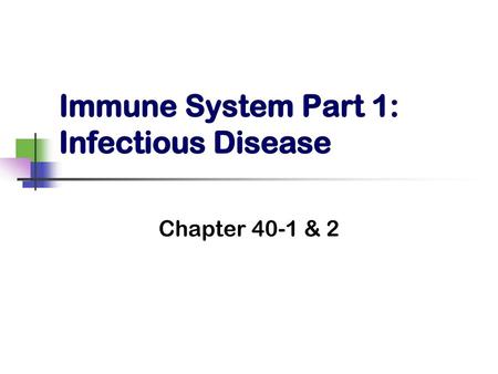 Immune System Part 1: Infectious Disease