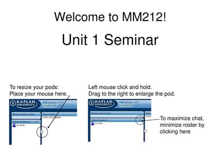 Unit 1 Seminar Welcome to MM212! To resize your pods: