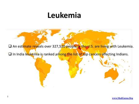 Leukemia An estimate reveals over 327,520 people in the U.S. are living with Leukemia. In India leukemia is ranked among the list of top cancers affecting.