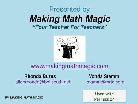 Presented by Making Math Magic “Four Teacher For Teachers” www