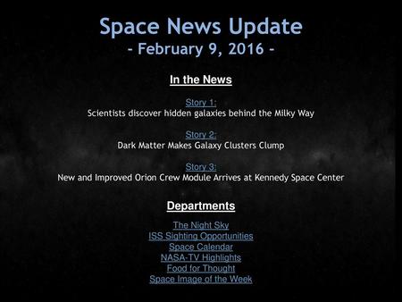 Space News Update - February 9, In the News Departments