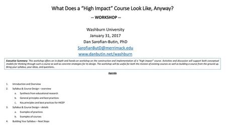What Does a “High Impact” Course Look Like, Anyway?