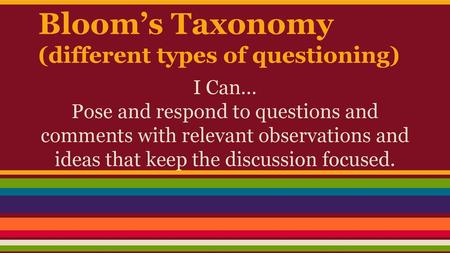 Bloom’s Taxonomy (different types of questioning)