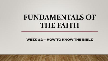Fundamentals of the faith