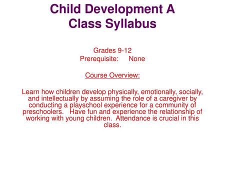 Child Development A Class Syllabus