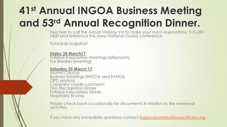 41st Annual INGOA Business Meeting and 53rd Annual Recognition Dinner.