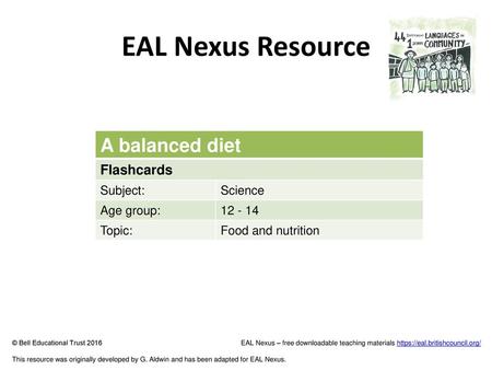 EAL Nexus Resource A balanced diet Flashcards Subject: Science