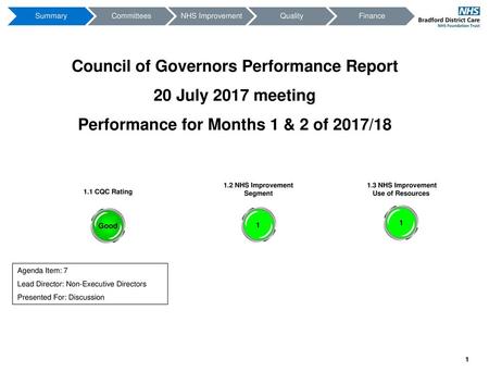 Council of Governors Performance Report 20 July 2017 meeting