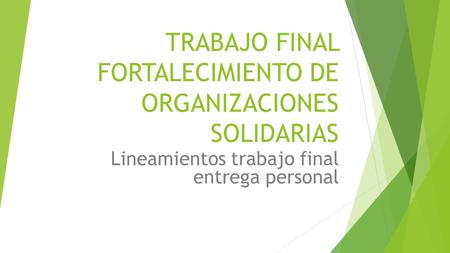 TRABAJO FINAL FORTALECIMIENTO DE ORGANIZACIONES SOLIDARIAS Lineamientos trabajo final entrega personal.