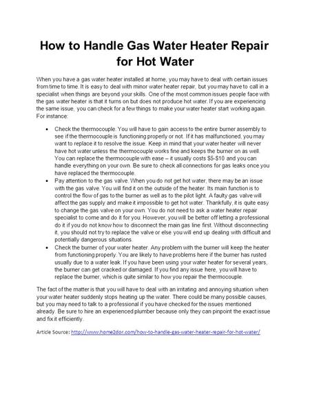 How to Handle Gas Water Heater Repair for Hot Water
