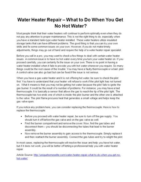 Water Heater Repair – What to Do When You Get No Hot Water?