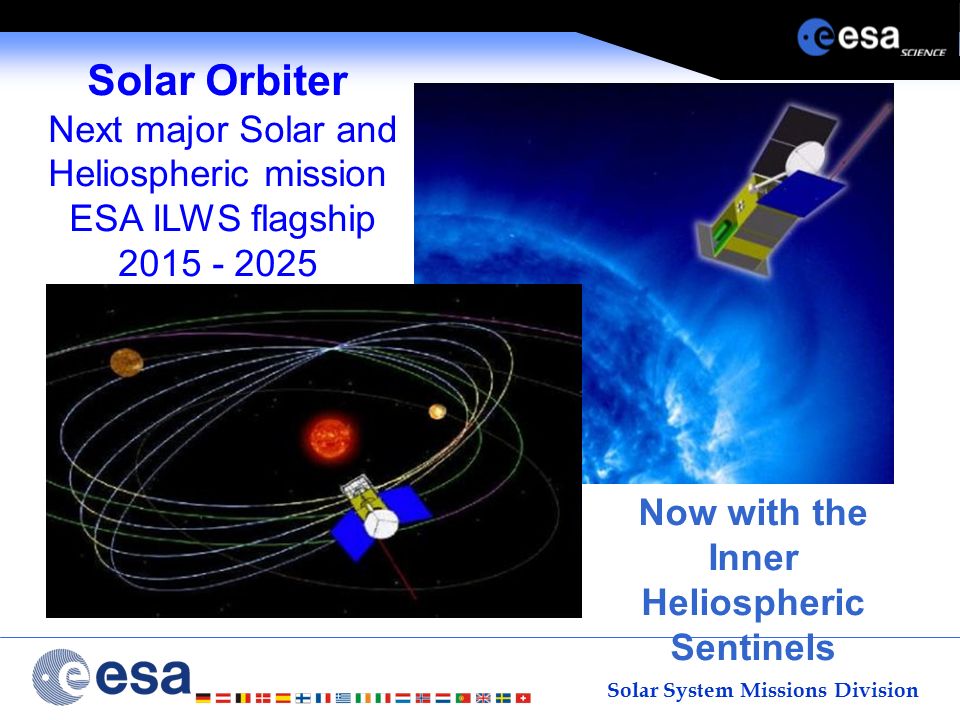 Solar System Missions Division Solar Orbiter Next major Solar and Heliospheric mission ESA ILWS flagship Now with the Inner Heliospheric Sentinels. - ppt download