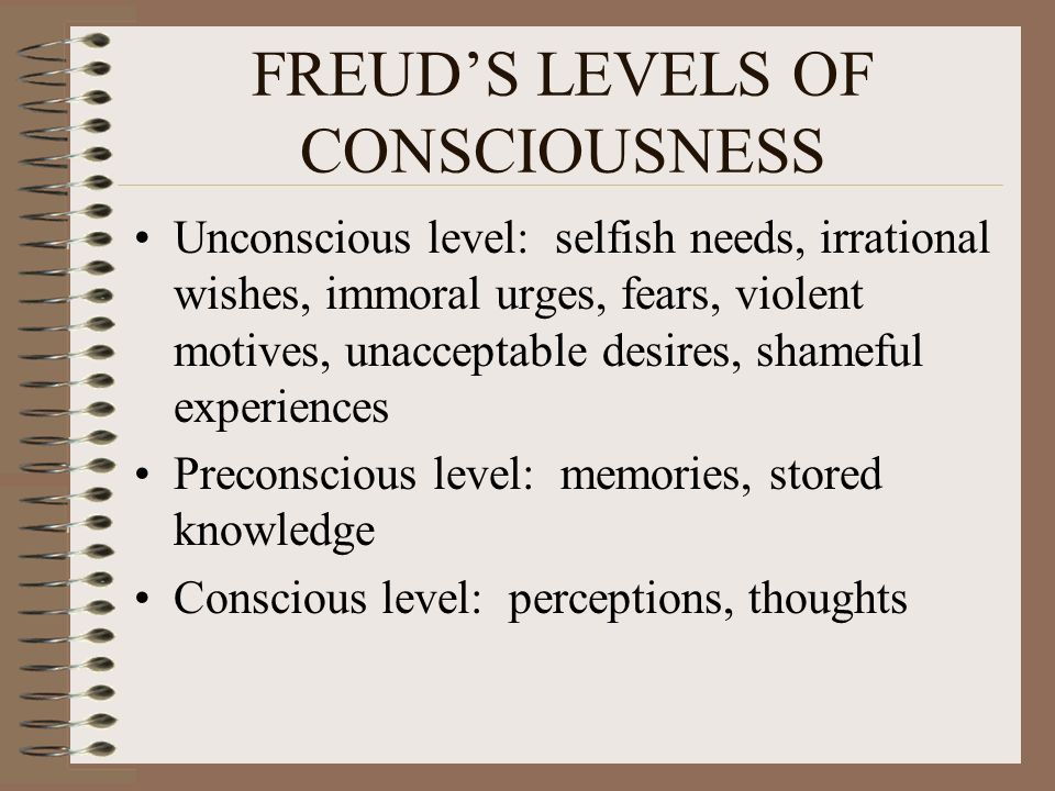 Freud S Levels Of Consciousness Unconscious Level Selfish Needs Irrational Wishes Immoral Urges Fears Violent Motives Unacceptable Desires Shameful Ppt Download Freud S Levels Of Consciousness Unconscious Level Selfish Needs Irrational Wishes Immoral Urges Fears Violent Motives Unacceptable Desires Shameful Ppt Download