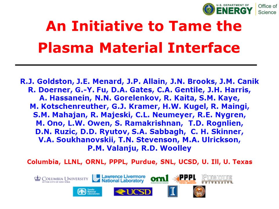 An Initiative To Tame The Plasma Material Interface R J Goldston J E Menard J P Allain J N Brooks J M Canik R Doerner G Y Fu D A Gates Ppt Download