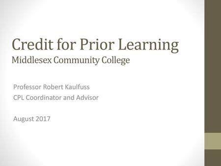 Credit for Prior Learning Middlesex Community College