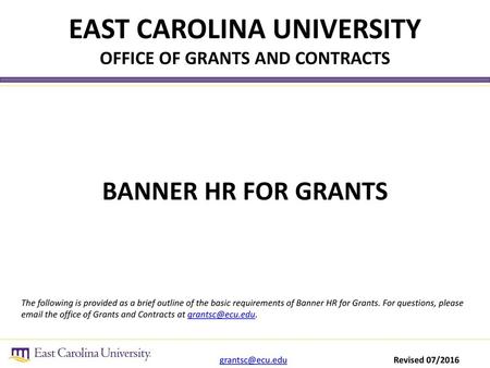 EAST CAROLINA UNIVERSITY OFFICE OF GRANTS AND CONTRACTS